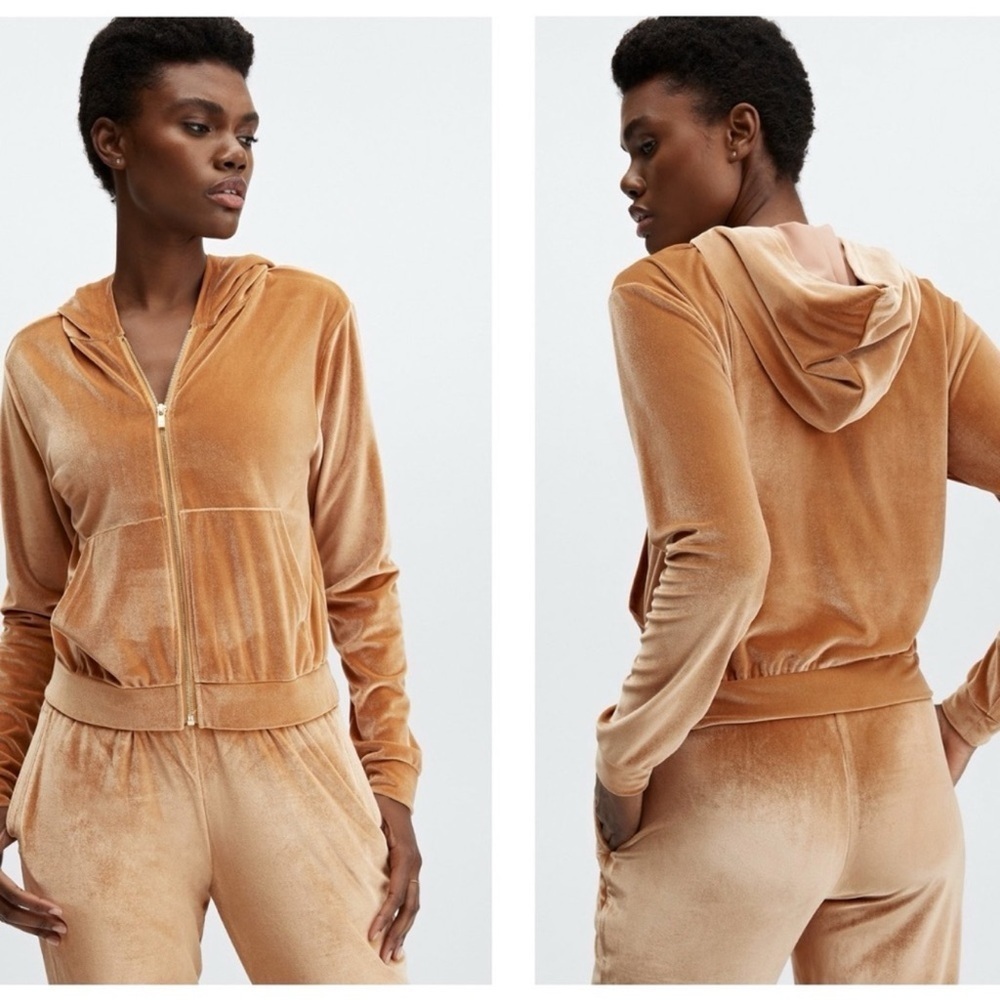Fabletics Donna Velour Velvet Comfy Cozy Hoodie in Honey Size Large NWT